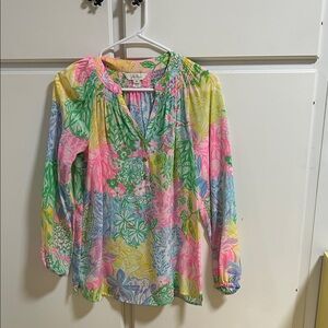 Lilly Pulitzer Women's Multi Bright Delight Floral Patchwork Silk Elsa Blouse XS